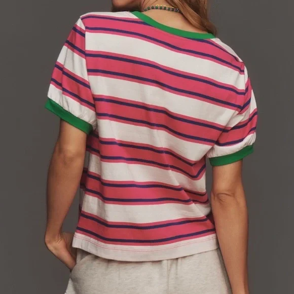 Pilcro Anthropologie 100% Cotton Striped T-Shirt Preppy Coastal Size XS - Picture 2 of 9